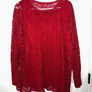 Isaac Mizrahi Vibrant Red Lace Blouse